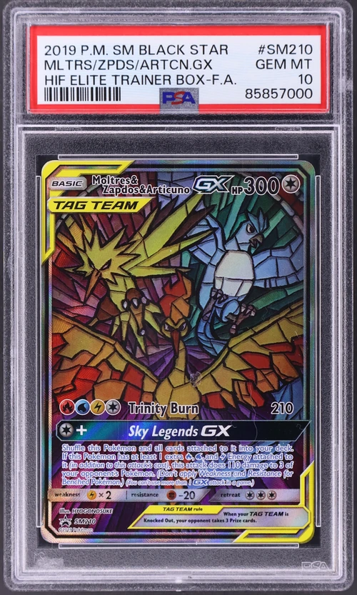 2019 Pokemon Sm Black Star Promo #SM210 Full Art / Moltres & Zapdos & Articuno Gx Hidden Fates Elite Trainer Box