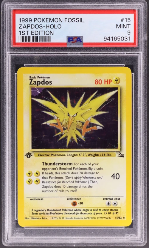 1999 Pokemon Fossil #15 Zapdos-Holo 1st Edition