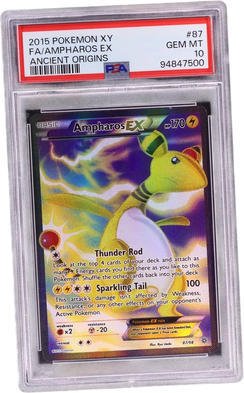 2015 Pokemon Xy Ancient Origins #87 Full Art / Ampharos Ex (PSA 10)