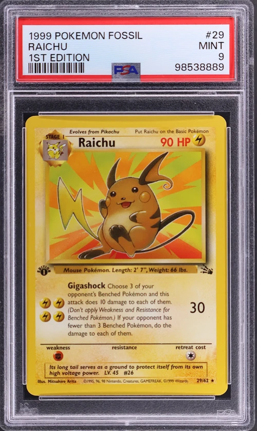 1999 Pokemon Fossil #29 Raichu 1st Edition